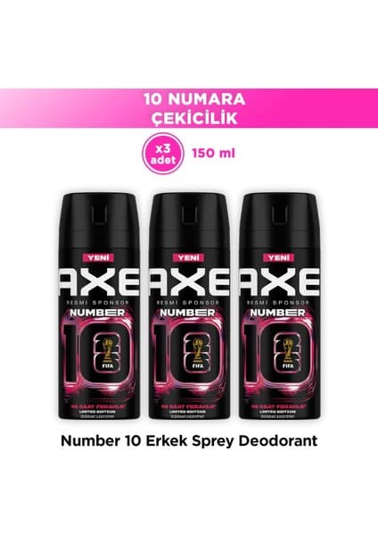 Axe Erkek Deodorant Number 10 Body Spray Limited Edition 150 ml X3