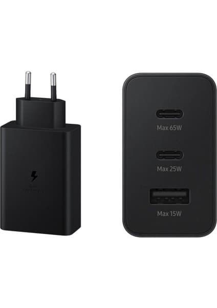 Samsung EP-T6530N Type C & Type A Hızlı Şarj Adaptörü Üçlü (65W - 25W - 15W) - Siyah