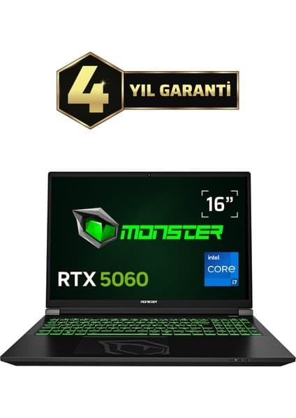 Monster Tulpar T6 V3.3.5 Intel Core i7 13700HX 32 GB RAM 1 TB SSD 8 GB RTX 5060 Windows 11 Home 16" FHD+ 165 Hz Oyun Bilgisayarı