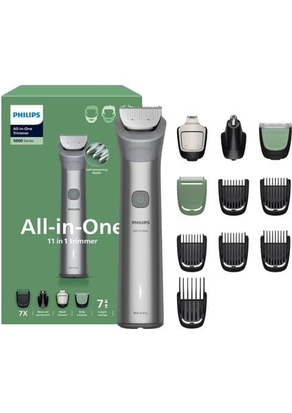 Philips 5000Serisi 11İn1, Erkek Bakım Seti, Yüz/Saç/Vücut/Sakal Tıraş Makinesi, Islak&Kuru,Mg5932/15