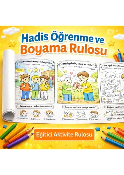 Haydi Dekor Hadis Öğrenme Eğitici Aktivite Rulosu 4 Metre – Yarı Boyalı Değerler Eğitimi Boyama Kağıdı | Çocuklar Için Islami Eğitici Boyama Posteri