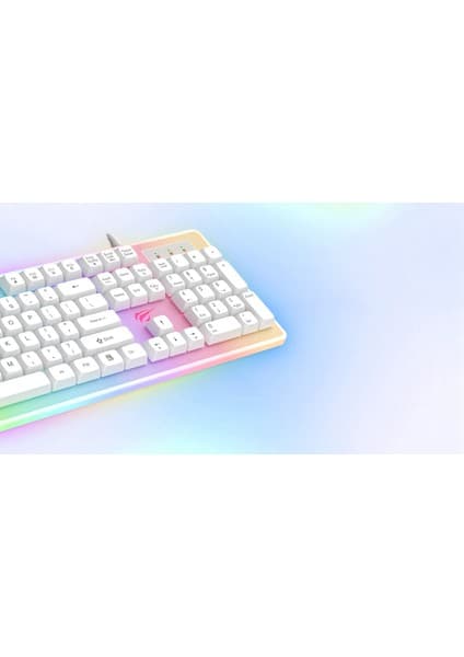 Havit Gamenote KB876L Beyaz Oyuncu Klavyesi Kablolu Standart Tuş Formu Oyun İçin RGB Işıklı