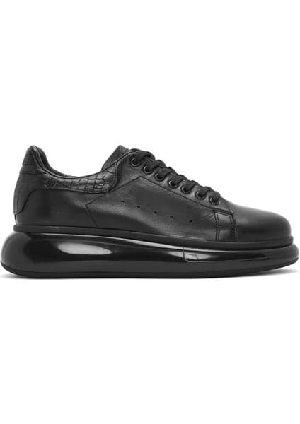 Derimod Erkek Siyah Deri Sneaker Bağcıklı Kalın Tabanlı Kauçuk Tabanlı Günlük Ayakkabı 26SFD680018