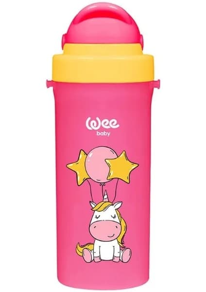Wee Baby Desenli Pipetli Bardak Akıtmaz Bebek Bardağı Suluk 300 Ml 6+ Ay Pembe