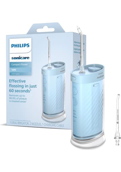 Philips Sonicare Kompakt Ağız Duşu, 3 Modlu, 200ml Su Hazneli, USB Şarjlı, 14 Gün Kesintisiz Kullanım, 360° Dönen Başlık