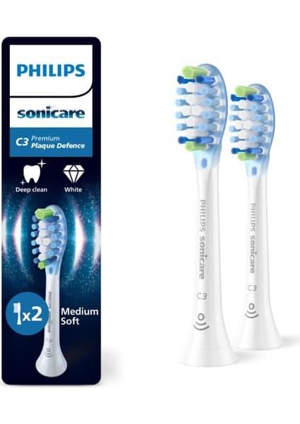 Philips Sonicare Premium Plaque Defence Yedek Başlık, 10 Kat Daha Fazla Plak Temizliği, Yumuşak Fırça Başlığı, 2’li Paket, Beyaz, HX9042/87