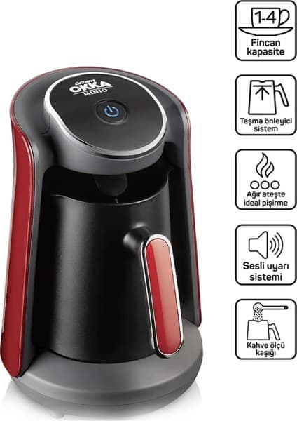 Arzum OK004 Okka Minio Türk Kahvesi Makinesi Taşma Önleyici Sistem, 4 Fincan Kapasiteli, Nar