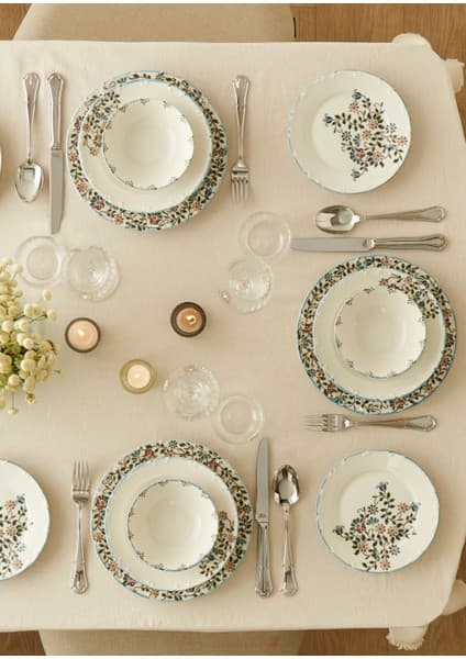 Bella Maison Vintage Porselen Yemek Takımı 24 Parça 6 Kişilik Mavi Renkli Şık Tasarım