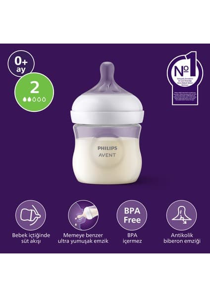 Philips Avent 125ml Doğal Tepkili PP Biberon Antikolik Özellikli Renkli Silikon Malzeme