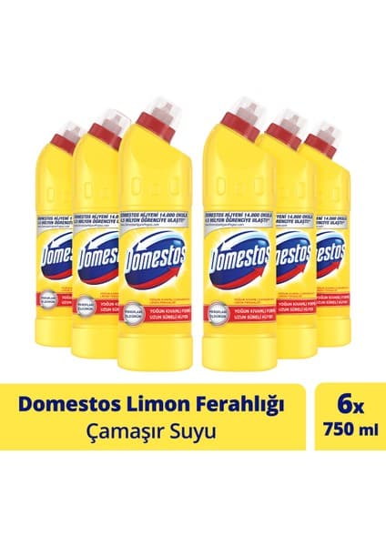 Domestos Limon Ferahlığı Çamaşır Suyu 750 ml Normal Kullanım İçin Yoğun Kıvamlı 6'lı Paket