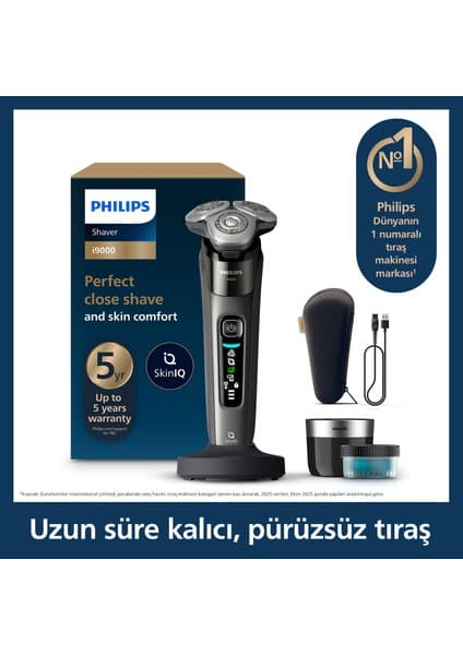 Philips i9000 SkinIQ Islak&Kuru Tıraş Makinesi, 360° başlıklar, Şarj Standı, Çanta, X9002/30