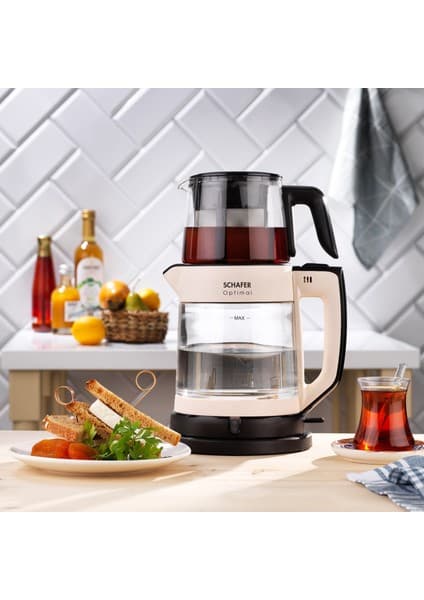 Schafer Optimal Elektrikli Cam Çay Makinesi 1 Litre Demlik ve 1,8 Litre Su Isıtıcı Kapasitesi