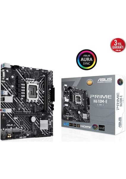 Asus PRIME H610M-E-CSM Intel H610 LGA1700 DDR5 5600 DP HDMI, Analog Çift M2 USB3.2 AURA RGB mATX
