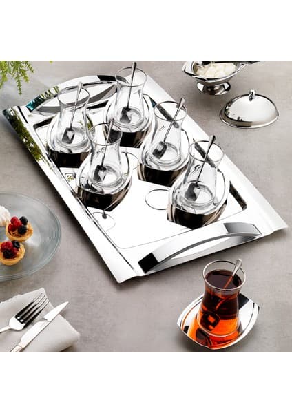 Schafer Allure Çelik Çay Seti 40 Parça-Gümüş
