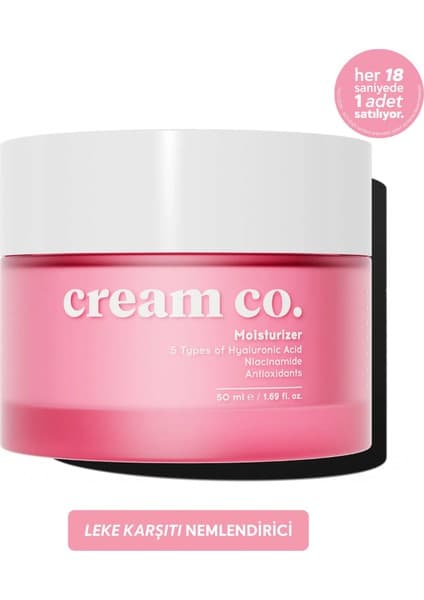 Cream Co. Su Bazlı Moisturizer Nemlendirici Yüz Kremi | Hyaluronik Asit | 50 ML | Tüm Cilt Tipleri