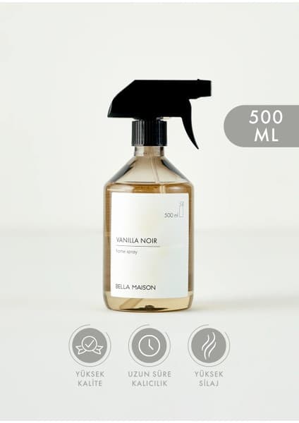 Bella Maison Vanilla Noir Oda Spreyi Vanilya ve Hindistan Cevizi Aroması 500 ml Siyah Renk