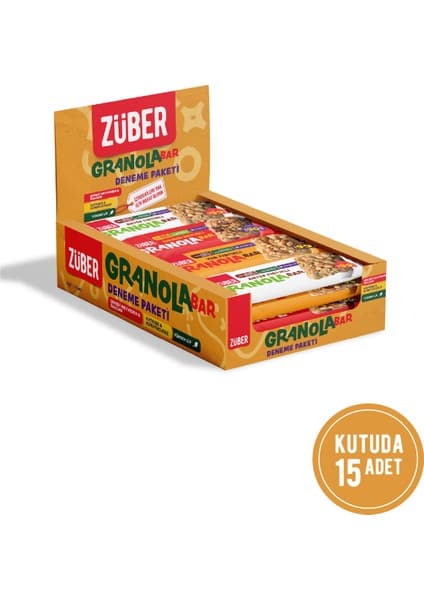 Züber Granola Bar Deneme Paketi 25gr X 15 Antep Fıstıklı, Kırmızı Meyveli, Yer Fıstıklı Çeşitleri