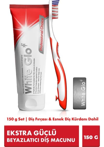 White Glo Ekstra Güçlü Beyazlatıcı Diş Macunu 150 g Set | Diş Fırçası & Esnek Diş Kürdanı Dahil