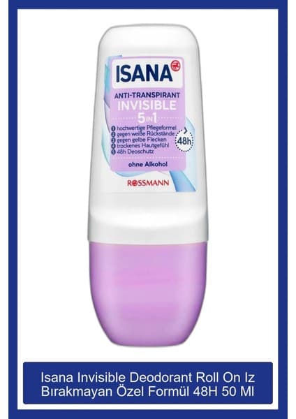 Isana Invisible Roll-on Deodorant 50 ml Kadınlar İçin Doğal Koku 48 Saat Etkili