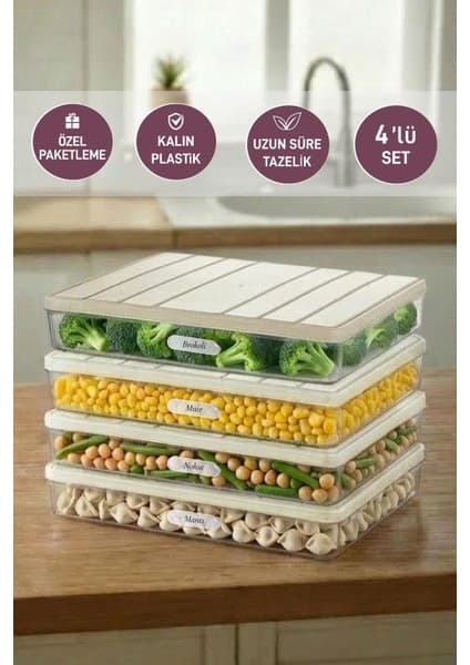 Selka Home 4 Adet 2,25 Lt. Nora Organizer Buzdolabı Buzluk Düzenleyici Saklama Kabı