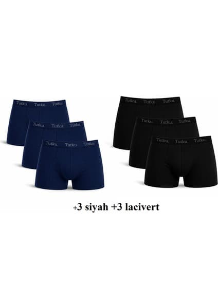 Tutku Paket 6'lı 0114 Likralı Erkek Boxer (+3 Siyah +3 Lacivert ) Abani Classic
