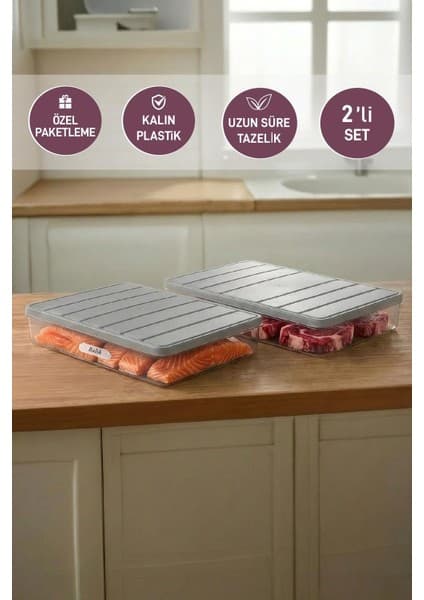 Selka Home 2 Adet 2,25 Lt. Nora Organizer Buzdolabı Buzluk Düzenleyici Saklama Kabı