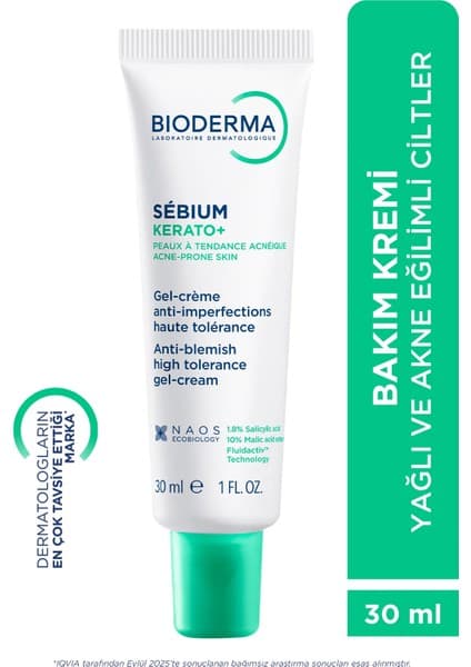 Bioderma Sebium Kerato+ Sivilce, Akne Lekesi Karşıtı AHA, BHA, Salisilik Asit İçeren Nemlendirici Krem 30ml