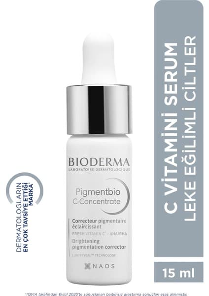 Bioderma Serum - Tüm Cilt Tipleri İçin Leke Karşıtı ve Aydınlatıcı, C Vitamini, E Vitamini, AHA ve BHA İçeren, 15 ml