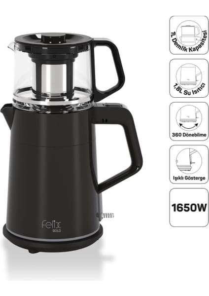Arzum FL301 Felix Bold Çay Makinesi 1650W, Siyah
