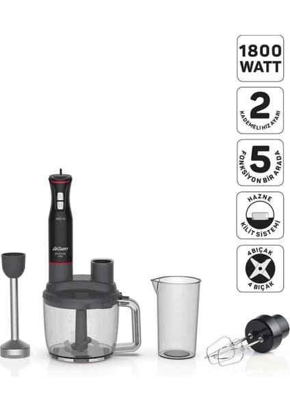 Arzum AR1204 Starchef Pro 1800W 4 Bıçaklı 1.5 L Hazneli 2 Kademeli Multi Blender Seti, Siyah