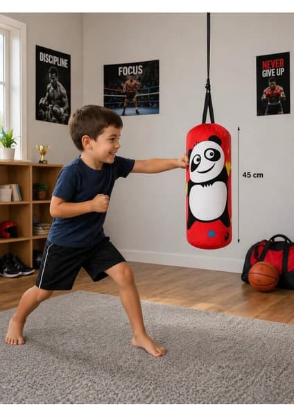 Toprak Sport Çocuk 2-6 Yaş Boks Torbası 45 cm Panda Temalı Eğlenceli ve Öğretici Eldiven Hediyeli