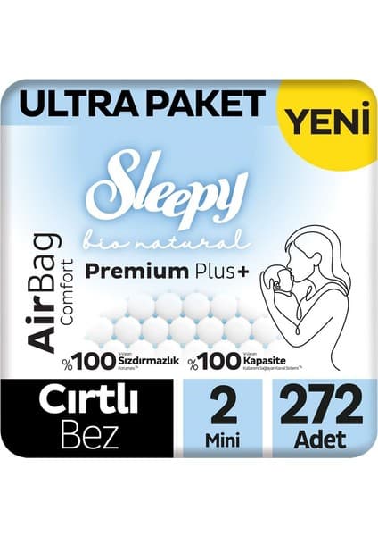 Sleepy Bio Natural Premium Plus Airbag Comfort Ultra Paket Bebek Bezi 2 Numara Mini 272 Adet