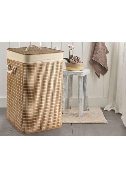 English Home Urbann Katlanabilir Çamaşır Sepeti Kahve Renkli 35x35x60 cm Dayanıklı Malzeme