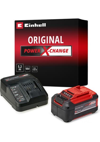 Einhell Orijinal Einhell 5.2 Ah Akü ve Şarj Cihazı Power X-Change Başlangıç Kiti (Li-Ion, 18 V, 100 dakika şarj süresi, tüm Power X-Change cihazları için uygun) - 4512147