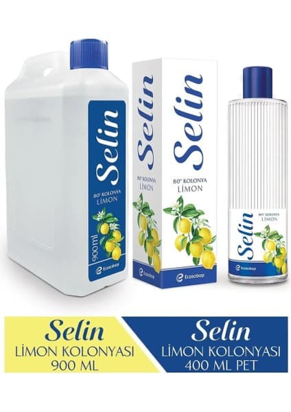 Selin Limon Kolonyası 80 Derece Limon Aromalı 900 ml ve 200 ml Hediyelik Dökme