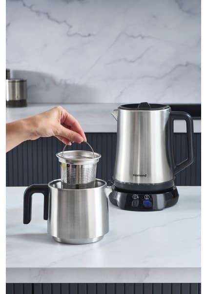 Homend Royaltea Elegant 1775H Inox Siyah Çay Makinesi 1L Çelik Kapasiteli Şık Tasarım