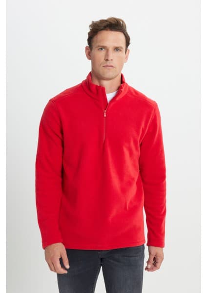 Altınyıldız Classics Erkek Kırmızı Anti-Pilling Tüylenme Yapmayan Standart Fit Dik Yaka Soğuk Geçirmez Polar Sweatshirt