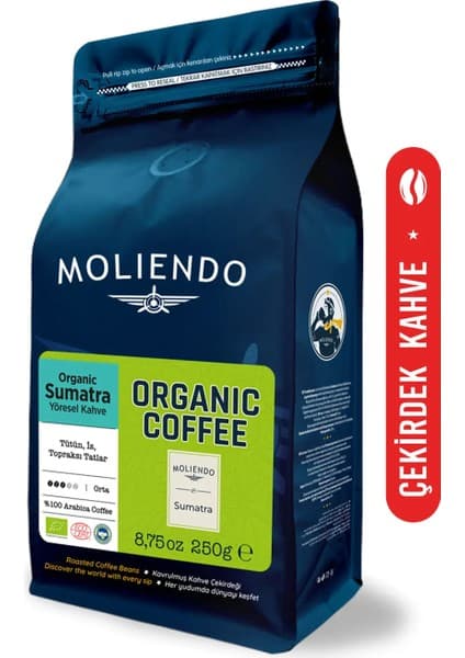 Moliendo Finest Coffee Moliendo Organik Sumatra Yöresel Kahve (Çekirdek Kahve) 250 g