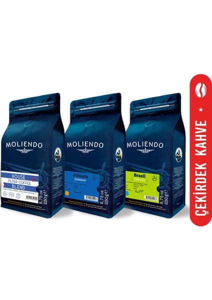 Moliendo Finest Coffee Moliendo Ekonomik Filtre Kahve Avantaj Paketi (Çekirdek Kahve) 3*250 g