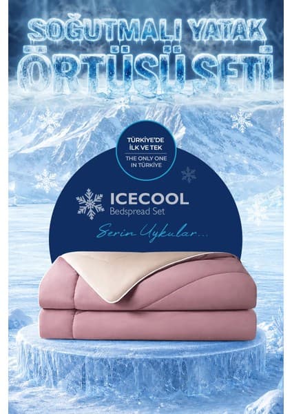 Evien Home Soğutmalı Yatak Örtüsü Seti Tek Kişilik Serinletici Soğuk Icecool 2 Parça Çift Taraflı Lila Bej