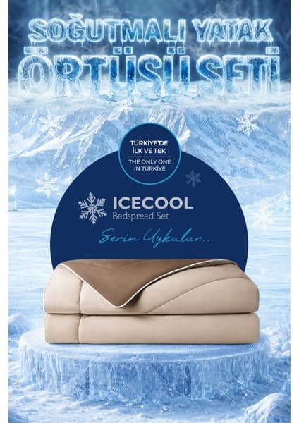 Evien Home Soğutmalı Yatak Örtüsü Seti Tek Kişilik Serinletici Soğuk Icecool 2 Parça Çift Taraflı Bej Kahve