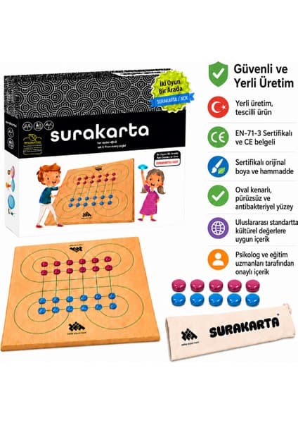 Zet Zeka Surakarta & Xox Ahşap Zeka Oyunu 5+ Yaş 2 Oyuncu Eğitici İçerik ile Strateji Geliştirici