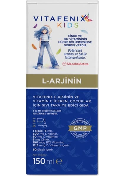 Vitafenix L-Arjinin ve C Vitamini 150 ml Sıvı Takviye Çilek Aromalı 4-10 Yaş Grubu İçin