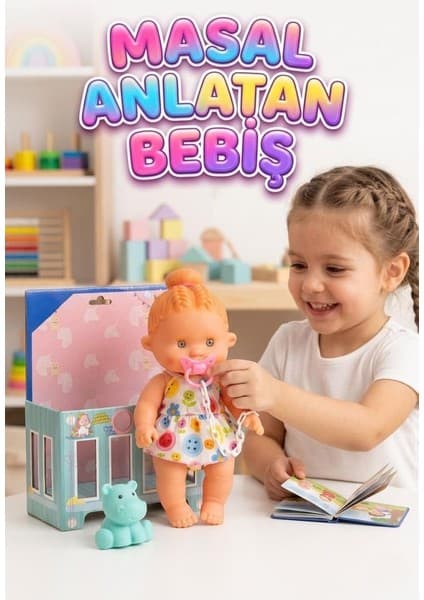 Farbu Oyuncak Etkileşimli Akıllı Masal Anlatan Ağlayan Emzikli Eğitici Pilli Oyuncak Et Bebek ve Minik Arkadaşı