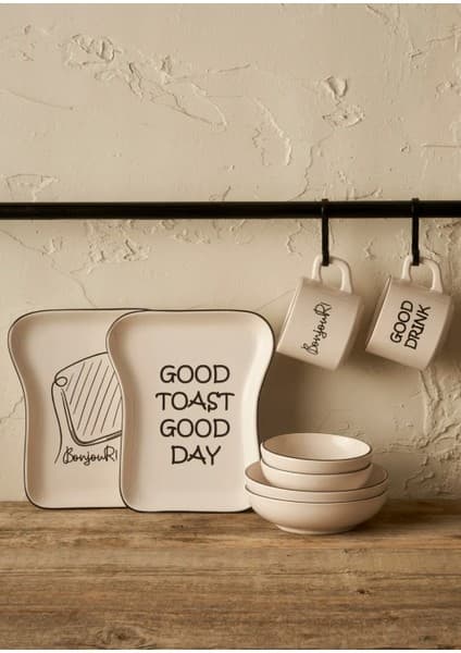 Bella Maison Toast Seramik 8 Parça 2 Kişilik Kahvaltı Takımı Siyah