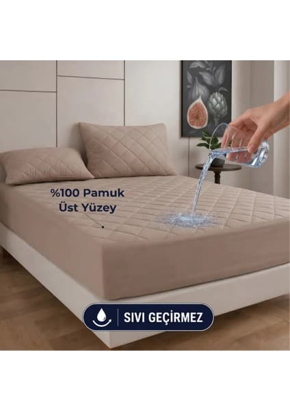 Formeya %100 Pamuk Renkli Kapitone Fitted Full Kenar Su Sıvı Geçirmez Yatak Koruyucu Alez Tek Çift Battal