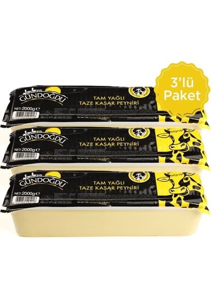 Gündoğdu Taze Kaşar Peynir 2 kg Tam Yağlı 3'lü Paket Lezzetli ve Besleyici