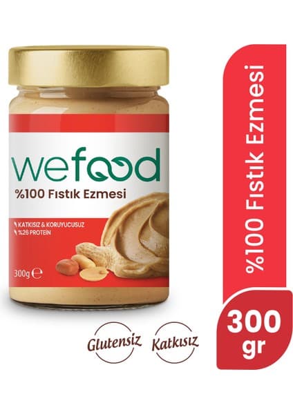 Wefood Şeker İlavesiz Sade %100 Fıstık Ezmesi 300 gr 8682392174013