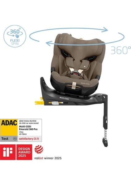 Maxi-Cosi Emerald 360 Pro I-Size Dünyanın İlk Kızaklı, Araç Dışına Çıkabilen, ADAC'lı, 360 Dönebilir Yatabilir 0-36 kg Bebek Oto Koltuğu Authentic Truffle