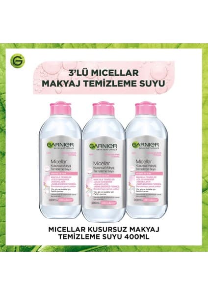 Garnier Micellar Kusursuz Makyaj Temizleme Suyu 400 ml Hassas Ciltler İçin Arındırıcı Etki